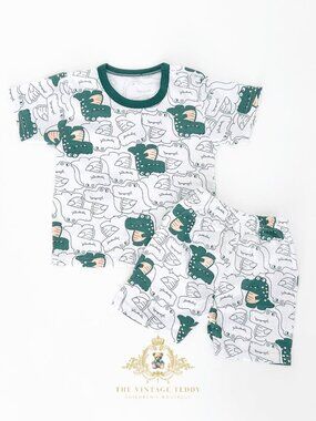 NWT Cute Boys Matching Set Kids T-shirt & Shorts 2-Piece Cotton Alligator 6-9M